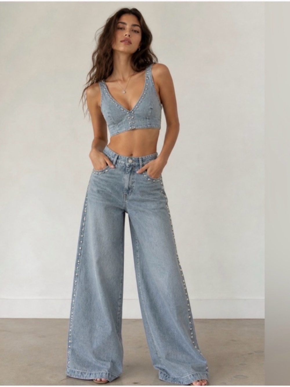 NWT House of Harlow Studded Wide Leg Jeans